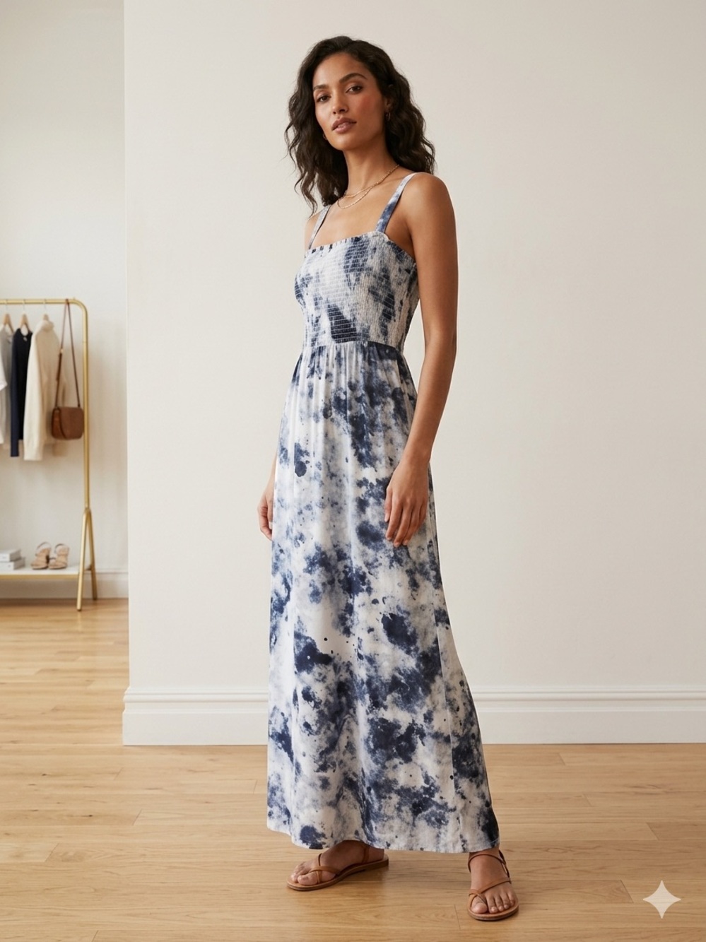 Soma Navy and White Smocked Maxi Dress NWT Size XL